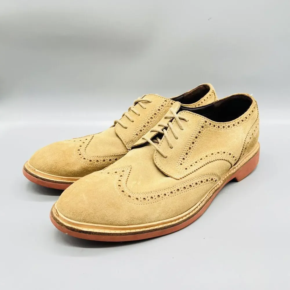 Cole Haan Shoes Mens 11 Beige Suede Wingtip Oxford Dress Brogue Casual Comfort
